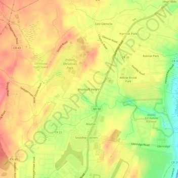 Carte topographique Woodruff Heights, altitude, relief