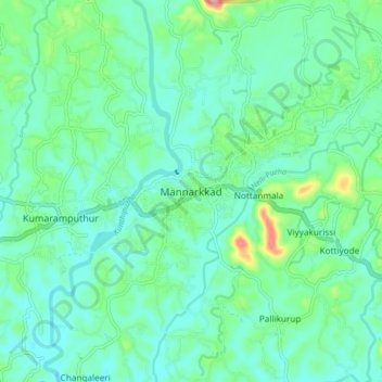 Carte topographique Mannarkkad, altitude, relief