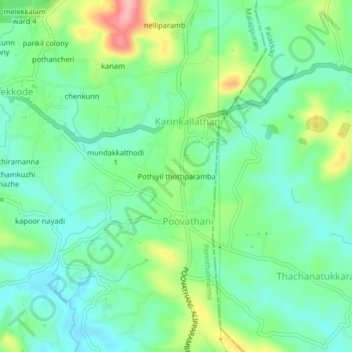 Carte topographique Pothiyil thottiparamba, altitude, relief