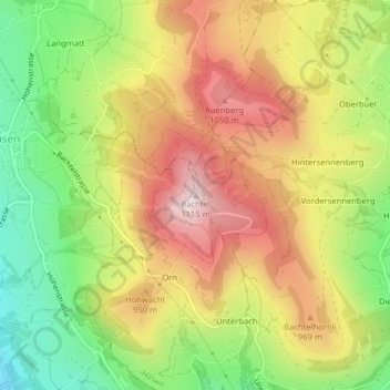 Carte topographique Bachtel, altitude, relief