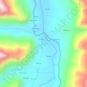 Carte topographique Panikhar, altitude, relief