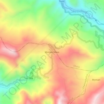 Carte topographique Montan Mayo, altitude, relief