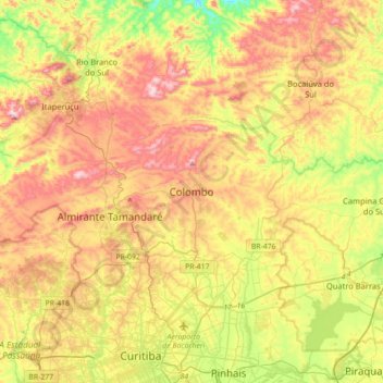 Carte topographique Colombo, altitude, relief