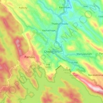 Carte topographique Cheruthoni, altitude, relief