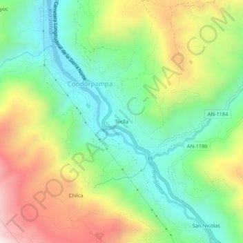 Carte topographique Toclla, altitude, relief