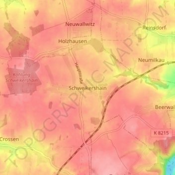 Carte topographique Schweikershain, altitude, relief