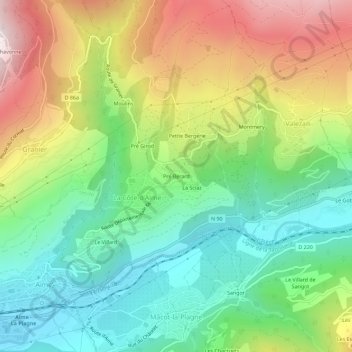 Carte topographique Pré Berard, altitude, relief