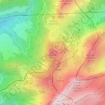 Carte topographique Dent de Jaman, altitude, relief