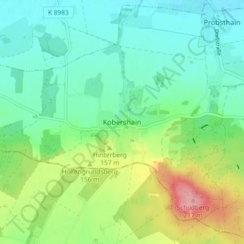 Carte topographique Kobershain, altitude, relief