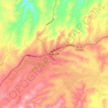 Carte topographique Đăk Mil, altitude, relief
