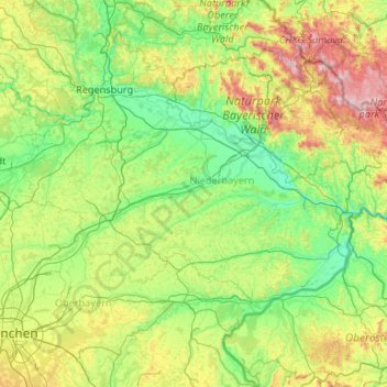 Carte topographique Dingolfing-Landau, altitude, relief