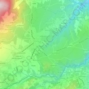 Carte topographique Les Cures, altitude, relief