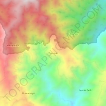 Carte topographique Yarumal, altitude, relief