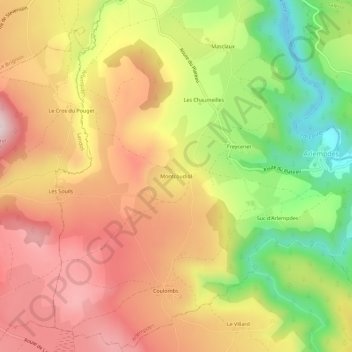 Carte topographique Montcoudiol, altitude, relief