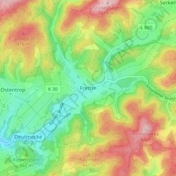Carte topographique Fretter, altitude, relief