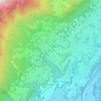 Carte topographique Les Oches, altitude, relief