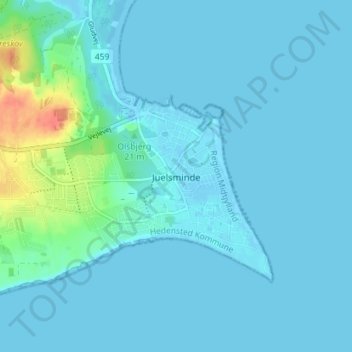 Carte topographique Juelsminde, altitude, relief