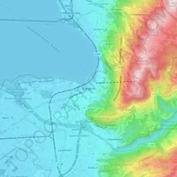 Carte topographique Bregenz, altitude, relief