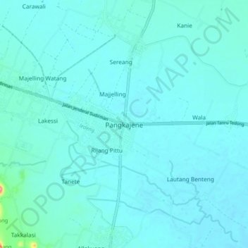 Carte topographique Pangkajene, altitude, relief