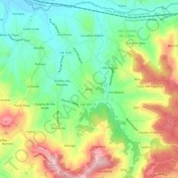 Carte topographique Arnal, altitude, relief