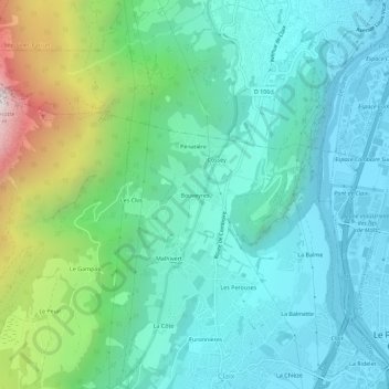 Carte topographique Bouveyres, altitude, relief