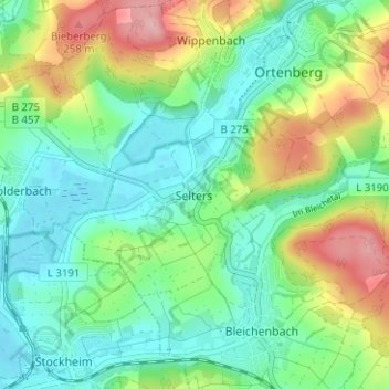 Carte topographique Selters, altitude, relief
