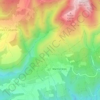 Carte topographique Grotte de Limousis, altitude, relief