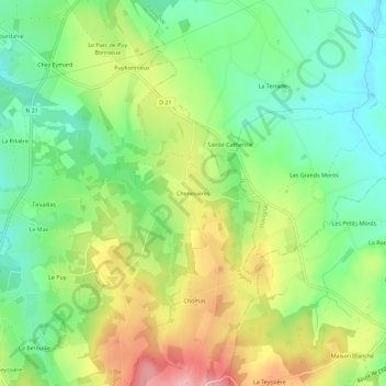 Carte topographique Chenevières, altitude, relief