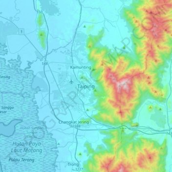 Carte topographique Taiping, altitude, relief