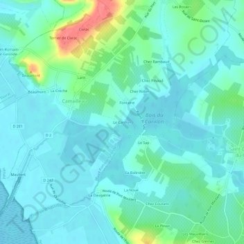 Carte topographique Le Carillon, altitude, relief