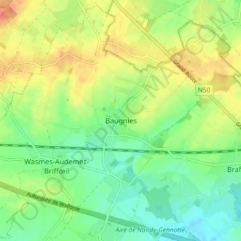 Carte topographique Baugnies, altitude, relief