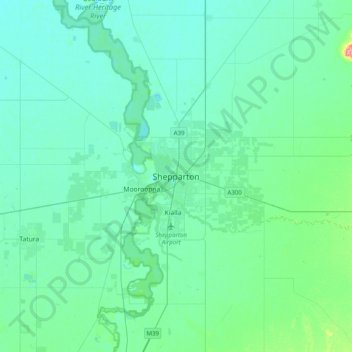 Carte topographique Shepparton, altitude, relief