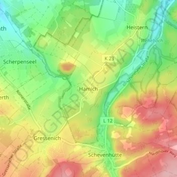 Carte topographique Hamich, altitude, relief