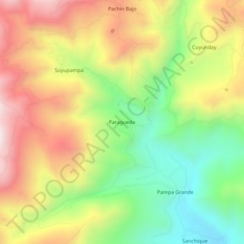 Carte topographique Paragueda, altitude, relief