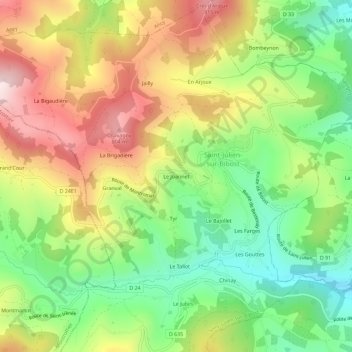 Carte topographique Le Joannet, altitude, relief