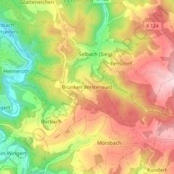 Carte topographique Brunken, altitude, relief