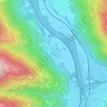 Carte topographique Gnosca, altitude, relief
