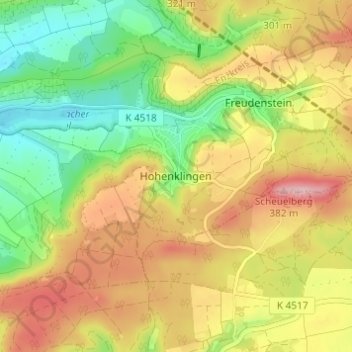 Carte topographique Hohenklingen, altitude, relief