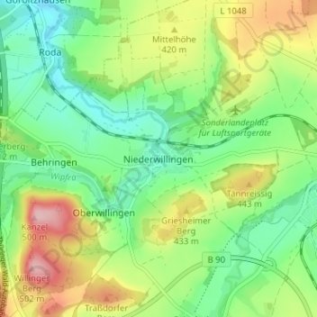 Carte topographique Niederwillingen, altitude, relief