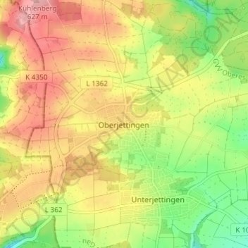 Carte topographique Oberjettingen, altitude, relief