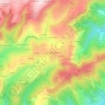 Carte topographique La Grange Flachon, altitude, relief