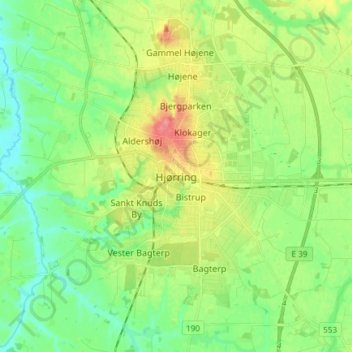 Carte topographique Hjörring, altitude, relief