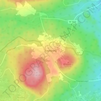 Carte topographique Evertsberg, altitude, relief