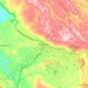 Carte topographique Moc Chau, altitude, relief
