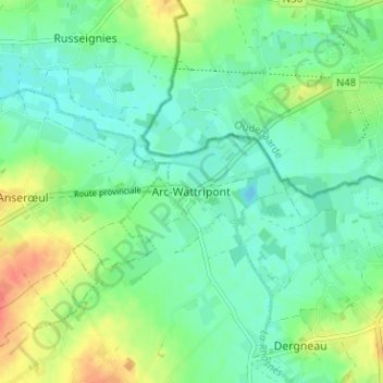 Carte topographique Arc-Wattripont, altitude, relief