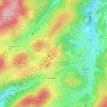 Carte topographique Buchhagen, altitude, relief