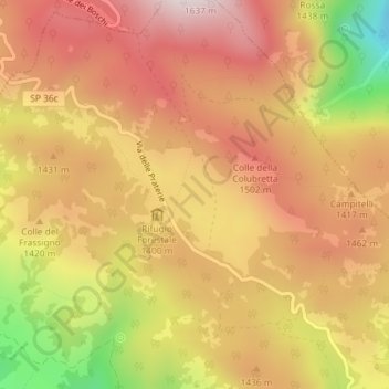Carte topographique Fondi, altitude, relief