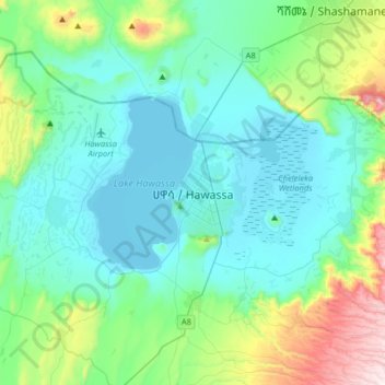 Carte topographique Hawassa, altitude, relief