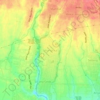 Carte topographique Sibangkaja, altitude, relief