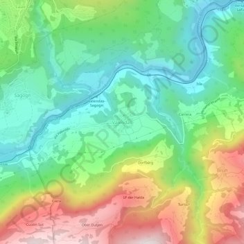 Carte topographique Valendas, altitude, relief